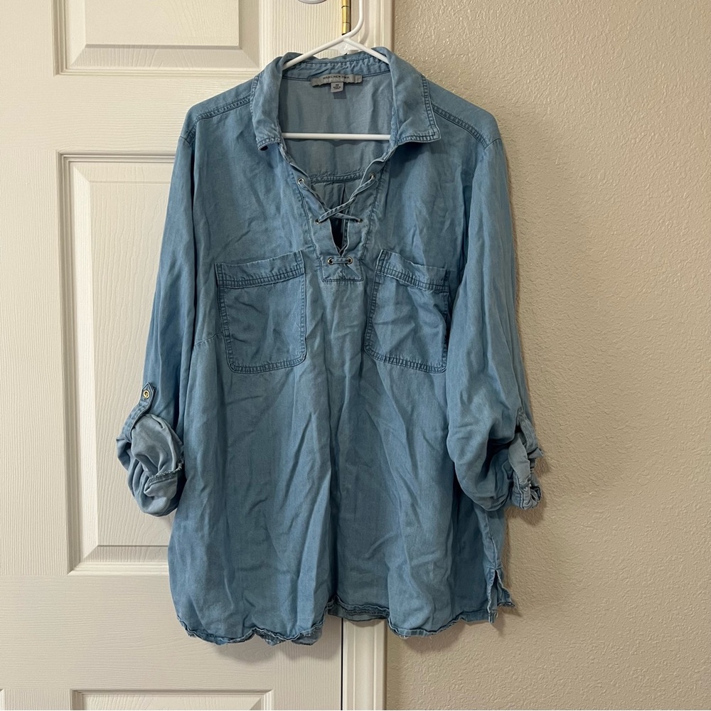 Marc New York Chambray Lace-Up Tunic Top Size 3X